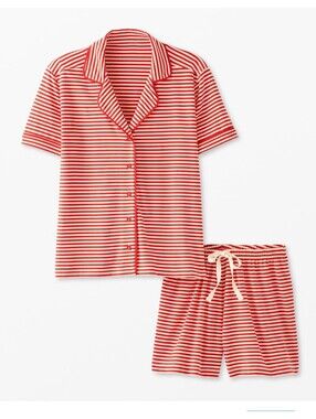 Hanna Anderson Women's Short Sleeve Pajama Set in HannaSoft Red and White Stripe